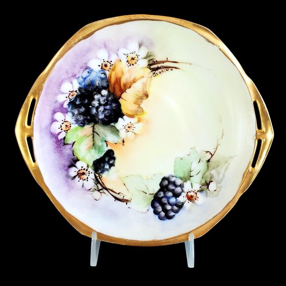 MZ Austria Art Nouveau Hand Painted Plate Gilt and Blackberries Country - Picture 6 of 14